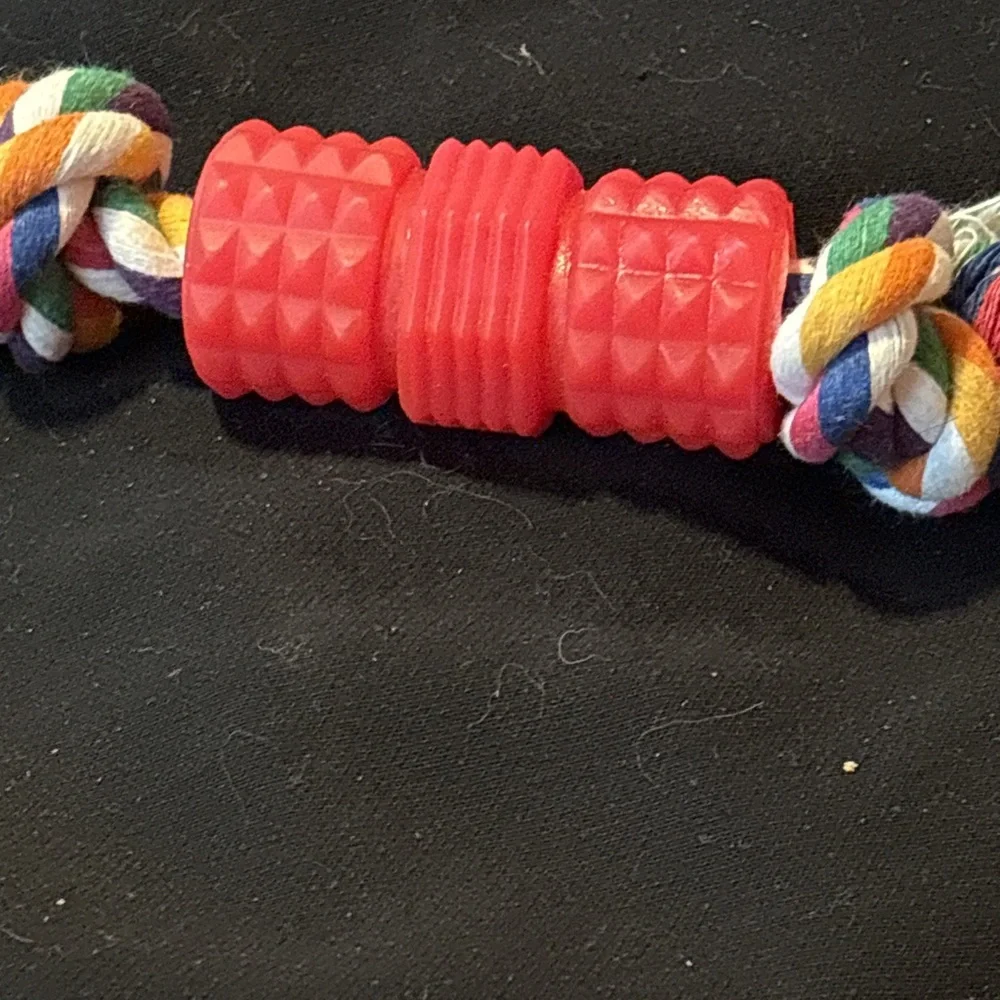 New 5 dog toys. For medium dog 3 rope 1 ready bear and 1 Hertz dura play toy